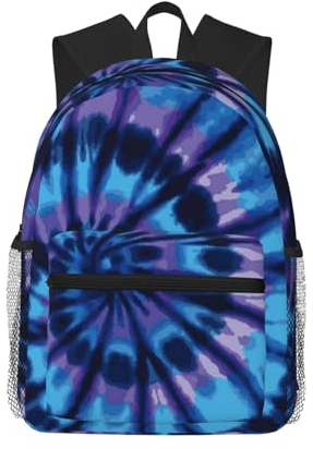 ESASAM Lässiger Rucksack mit Batikdruck, großes Fassungsvermögen, wasserdicht, 600d/PU-verschlüsseltes Oxford-Gewebe, Violett, Schwarz , One size