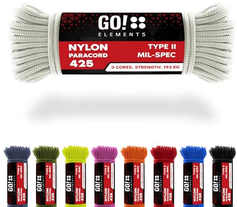 GO!elements Paracord in nylon antistrappo 3mm – Tipo II 425, linea multiuso per esterno e sopravvivenza, capacità max. 192kg