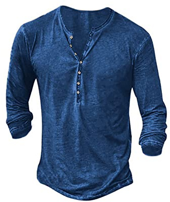 Mens Henley T-Shirts Long/Short Sleeve Retro V Neck T Shirt Slim Fit Cotton Casual Shirts