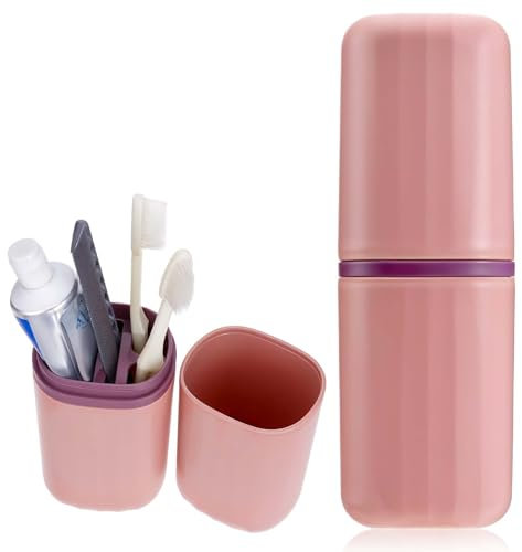 Giantree Zahnbürsten Etui, Reise Zahnbürstenbecher Etui Tragbares Zahnputzbecher 3 in 1 Zahnbürstenetui Zahnbürstenbox Kunststoff für Geschäftsreise Reisen Camping Zuhause(1 Stück)(Rosa)
