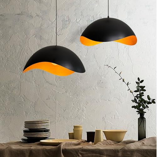 YNDD 2 Stück Vintage Hängelampe Esstisch, Schwarz Gold Hängeleuchte Ø29cm, E27 Retro Esstischlampe, Metall Dome Industrielampe Pendelleuchte, Hängend Schlafzimmerlampe für Esszimmer, Küche Bar