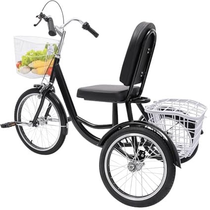 C-Juzarl Senioren Dreirad, 20 Zoll, 3 Räder Adult Fahrrad Erwachsenendreirad, Höhenverstellbares Dreirad Fahrrad, Schwarz