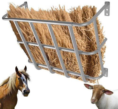 Goat Hay Feeder - Multi Layer Horses Metal Rack, Large Capacity Wall Hay Feeder | Rust Proof Wall Hay Rack Hangings Hay Feeder for Sheep Stables Farms Fences (24x20x12.6 Inches)(Black, Gray)