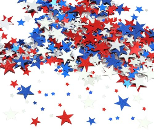 Confettis en Forme d'Étoile Rouge Blanc Bleu 60g - Décorations de Table Patriotiques pour Fête Américaine, Jour de l'Indépendance et 4 Juillet