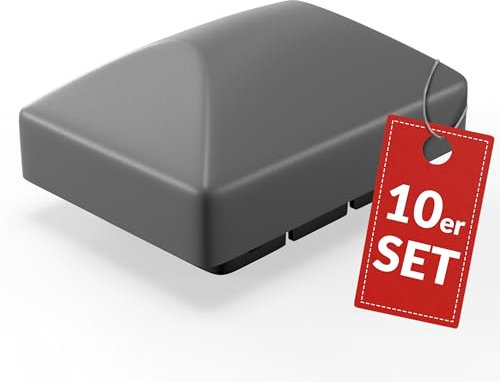 Qualinos 10x Zaunkappen Kunststoff 40x60mm mit Runddach | Pfostenkappen für Doppelstabmattenzaun | Abdeckkappen UV-stabilisiert | Hochwertige Zaunpfosten Kappen Made in Germany (Silber/Verzinkt 9006)