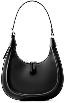 MoreFarther Handtasche Damen Klein Echtes Leder, Halbmond Tasche Schultertasche mit Verstellbarem Gurt zum Crossbody Bag Umhängetasche, Handbags for Women mit Reißverschluss (Schwarz)
