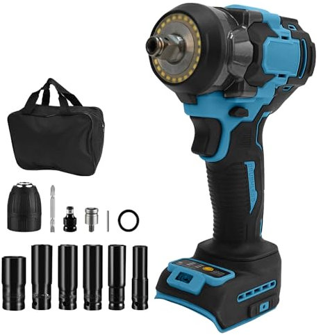 Cordless Impact Wrench for Makita 18V Lithium Battery, 700Nm 1/2 inch Brushless Impact Gun, Electric Impact Driver 3 Speeds Adjustment with 6 Sockets