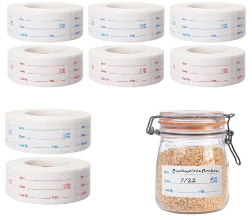 Removable Food Stickers, 8 Rolls 4000 Pieces Food Freezer Lables, Food Label Stickers, Reminder Food Storage Labels, Prep Canning Labels for Food Storage and Marking Production Date(Red, Blue)