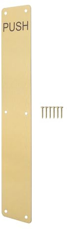 EAI Brass Door Push Plate, 425 x 75mm Engraved Push Finger Plate with Radius Corners Satin Brass