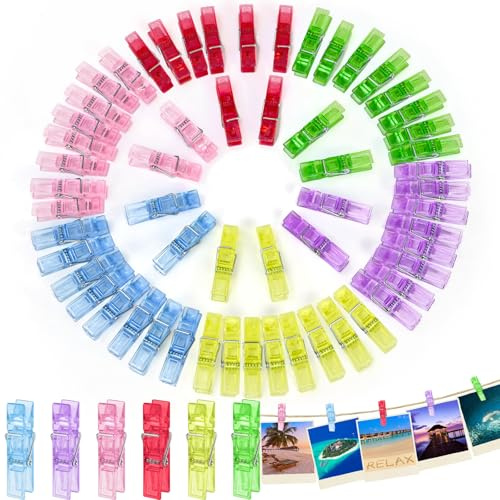 qingmeng 100 Stück Mini Wäscheklammern Bunt Transparent, 3.5cm Kleine Klammern für Fotos Aufhängen Klammer Kunststoff Miniklammern für Bilder Collagen Postkarten Fotos Lichterkettee