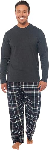 MICHAEL PAUL Mens Soft Jersey Pyjamas PJ Sets Nightwear Sleepwear Loungewear Modern Set & Check Bottoms Pyjama for Men Gifts for Him (UK, Alpha, XL, Regular, Regular, Charcoal/navy check)