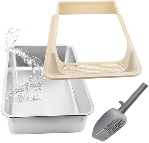 Bandeja de para Gato de Acero Inoxidable - Arenero Semi Cerrado para Gatos | para Gatitos Y Gatos con Recogedor Uso En Interior Y Exterior