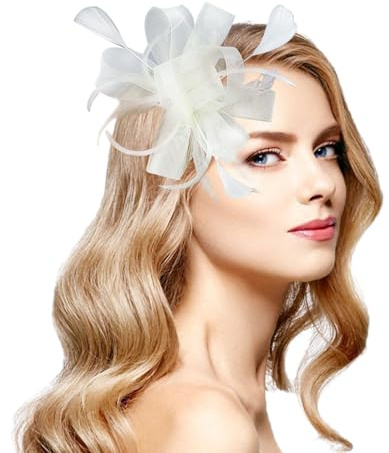 GAZIL Fascinateur pour Femme, Pince et Serre-tête en Maille avec Plume et Fleur, Accessoire Élégant pour Mariages et Cocktails