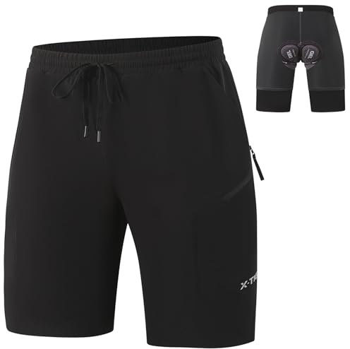 X-TIGER MTB Hose Herren Radlerhose Gepolsterte Mountainbike Fahrradhose | Radsport Radhose Herren Kurz mit 4 Taschen Atmungsaktiv Wasserdicht Elastischer Kordelzug-Gürtel Integriertes Sitzpolster