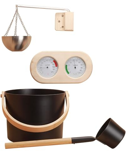 Ensemble De Seaux De Sauna en Aluminium - Seau À Eau Vapeur Martelé | Louche Avec Poignée En Bois, Ensemble De Seaux Pour Verser Le Sauna, Élégant Ensembles De Seaux Pour L'approvisionnement De L