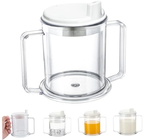 HDBHSBE Sippy Cup for Adults Beakers for Elderly, Large Capacity Spill Proof Adult Sippy Cup, Clear Plastic Dysphagia Cups with Dual Handle and Lid