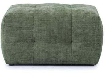 Moderner Polsterhocker mit raffinierten Steppungen und Wellenunterfederung, B87/T68/H46 cm, zu passendem Sofa, angenehm weicher, strapazierfähiger Chenille-Bezug in Grün / 21055