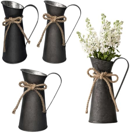 3 Stück Blumenvase Vintage Deko,Metall Schwarz Dunkelbraun Milchkannen | aus Eisen Rustikale Blumentopf im Landhausstil, für Tischdeko Hochzeit Garten Wohnzimmer Balkon Küche