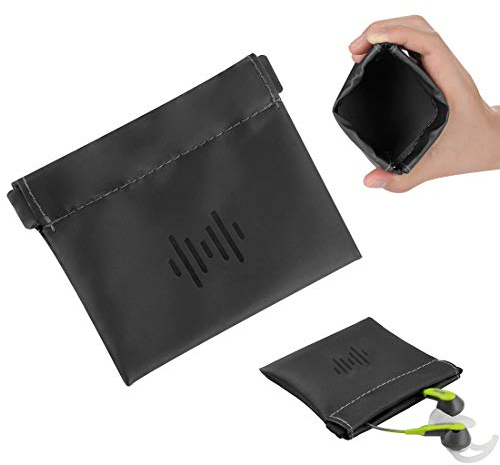 Geekria Soft Elastic PU Earbud Pouch Case/Headphone Carrying Bag/Universal Headphone Protection Pouch/Pocket Earphone Case/Coin Purse Change Holder/Portable Travel Bag (Black)