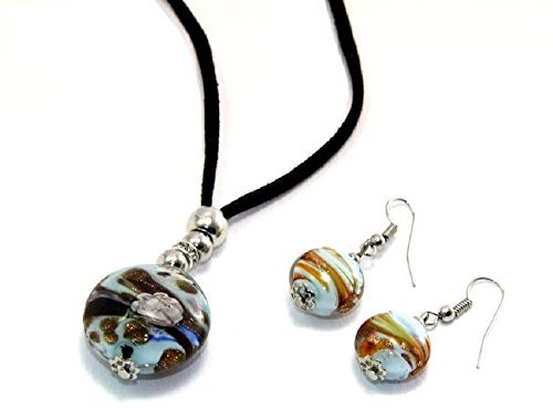 Completo Perla Cristal Pendientes y Colgante de cristal de Murano fabricado en Italia