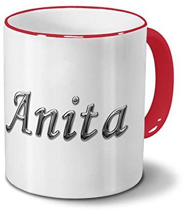 printplanet Tasse mit Namen Anita - Motiv Chrom-Schriftzug - Namenstasse, Kaffeebecher, Mug, Becher, Kaffeetasse - Farbe Rot