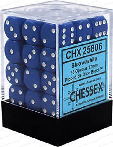 Chessex Opaque 12mm d6 with pips Dice Blocks (36 Dice) - Blue w/White