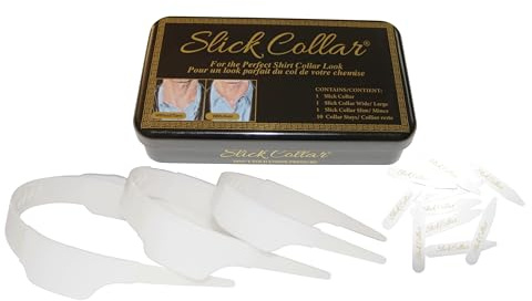 Slick Collar Shirt Collar Support System set with 3 adjustable, 10 premium Collar Stays & a Durable tin Travel EDC Box Black