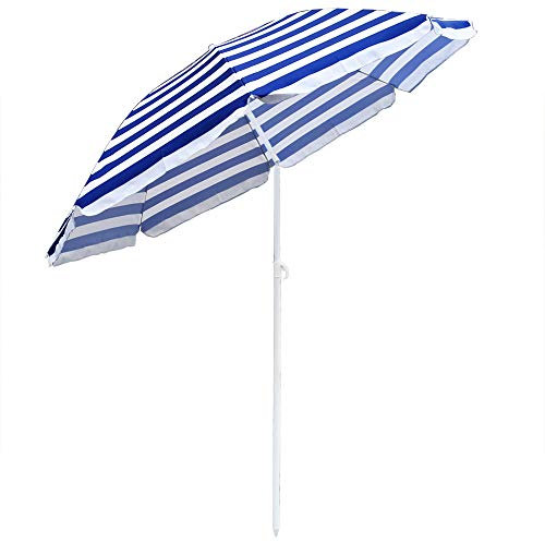 Greenbay Parasol Ø 180 cm inclinable pour patio jardin balcon piscine plage rond Sunscreen Rayures blanches bleues