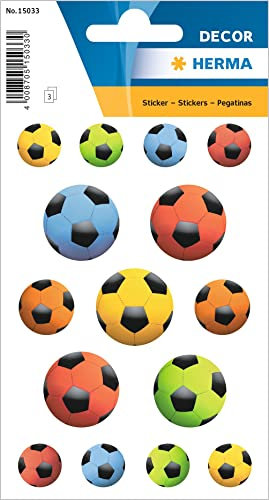 HERMA 15033 Icons Sticker für Kinder, Bunte Fussbälle (45 Aufkleber, Papier, matt) selbstklebend, permanent haftende Motiv Etiketten für Mädchen und Jungen, bunt