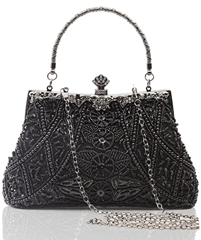 BABEYOND Damen 1920S Flapper Clutch Gatsby Perle Handtasche Roaring 20S Abendclutch Wulstige Beutel 1920S Gatsby Kostüm Zubehör Schwarz Einheitsgröße