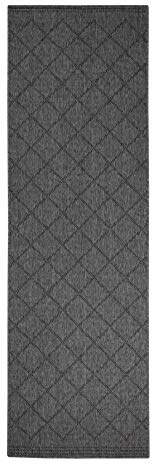NORTHRUGS In- und Outdoor Teppich Corsica 80x250cm - Wendeteppich Wetterfest Modern Geometrisches Muster Läufer für Balkon Terrasse Garten Wintergarten Wohnzimmerteppich Wasserfest Schwarz Anthrazit