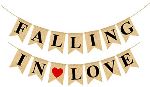AMOSFUN Falling IN Love Hochzeit Banner hängen Brief Banner Sackleinen Girlande Dekoration für Hochzeit Engagement Valentinstag Party Supplies
