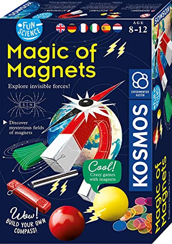 Kosmos 616595 Fun Science - Magie der Magnete mehrsprachige Version (DE, EN, FR, IT, ES, NL) Erforsche unsichtbare Kräfte und baue dir einen Kompass, Experimentierset für Kinder