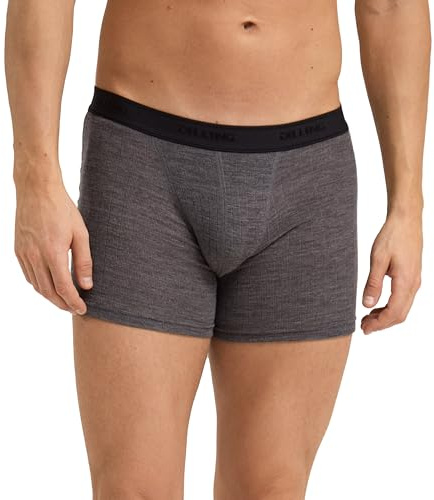 DILLING Ribbed Boxer Shorts - Organic Merino Wool Grey Melange M