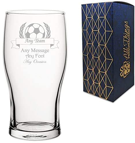 Personalised Engraved Pint Glass Sports Award Football Trophy, Personalise with Any Message for Any Occasion, Stylize with a Variety of Fonts, Gift Box Included, Laser Engraved