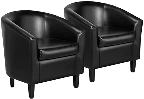 Yaheetech Barrel Chairs Set of 2, Faux Leather Club Armchairs, PU Leather Accent Chairs with Soft Padded Seat for Living Room Bedroom Waiting Reading Room, Black