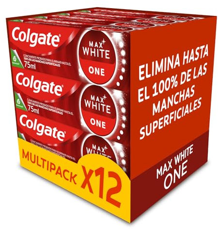 Colgate Max White One Zahnpasta, 12 x 75 ml, klinisch getestete Formel, entfernt bis zu 100% der oberflächlichen Flecken, 1 Ton weißere Zähne in 1 Woche