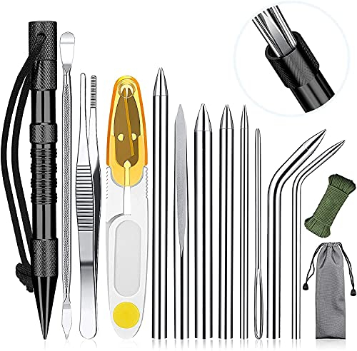 GutView Lot de 12 ensembles de paracorde FID en acier inoxydable, outil de lissage, outil de nouage pour faire des bracelets et des travaux de paracorde en cuir (BLACK)