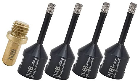 NBB Broca de diamante con M14, corona diamante para taladrar en seco y en húmedo profesionalmente en porcelana,cerámica,baldosas,granito,mármol,azulejo,para Amoladora Angular(6mm x4pcs +1pc Adaptador)
