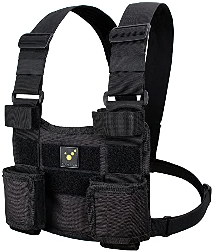 tee-uu CHEST TWIN Funkgeräte-Harnisch | zwei anpassbare Gerätehalterungen | komfortables Harnisch | abnehmbares Logo | Klettflausch zur individuellen Kennzeichnung | Dokumententasch mit RV