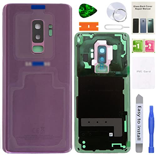 XFU Akkudeckel Backcover für Samsung Galaxy S9+ Plus G965F Original Rückseite Glas Batterieabdeckung Ersatz Reparatur Set Mit Kameraobjektiv,Kleber,Werkzeuge,Reparaturanleitung,Handyhülle(Violett)