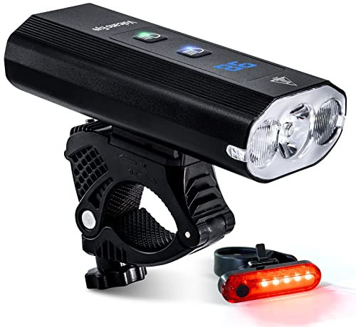 Volcano Eye Bike Lights Front and Back, USB Rechargeable Rear Bicycle Light Set with High and Low Beam, Super Bright 1200 Lumens Powerful Cycling Headlights