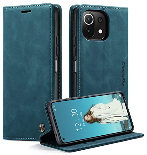 caseme Handyhülle für Xiaomi 11 Lite 5G NE/Mi 11 Lite 4G/5G Hülle Premium Leder Klappbar Flip Case Magnet Kartenfach Standfunktion Tasche Schutzhülle für Xiaomi Mi 11 Lite 5G/4G/5G NE - Blaugrün