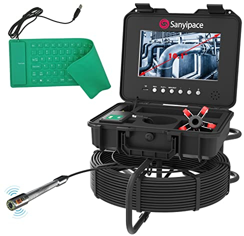 HD-Abflusskamera 50M mit Meterzähler, Professionelle Kanalinspektionskamera mit 512 HZ Sender, Rohrkamera mit Selbstnivellierender Kamera, 10-Zoll-Farbbildschirm, Eingebautem Mikrofon und USB-Tastatur