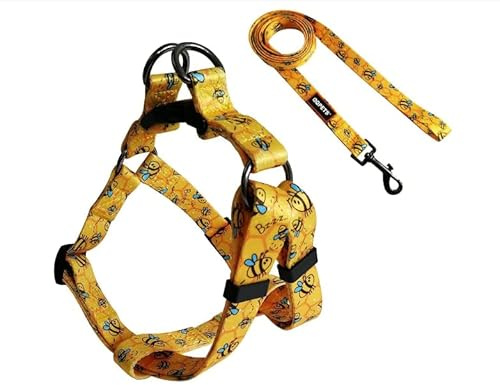 Cosyhome London Dog Harness Leash Set, Breathable,Adjustable,Dog Lead and Harness No Pull Small Medium Large dog (yellow bees, M)