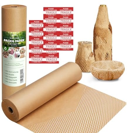 Honeycomb Packing Paper for Moving, Protective Wrapping Paper 12 x 100ft | kraft paper cushions glass, dishes, ceramics and gifts for Small Business & Fragile Items Moving Home Essentials
