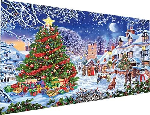 YALKIN Kits de peinture diamant arbre de Noël neige maison pour adultes (70 x 40 cm), ensemble complet de peinture ronde diamant Art Gem Art pour festival, décoration murale, cadeau de relaxation