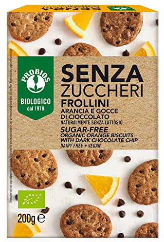 Probios Frollini Arancia e Gocce di Cioccolato - Senza latticini, lattosio e uova - Dolcificati con eritritolo biologico - Confezione da 6 x 200 g
