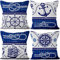 Aoihrraan 41x41cm 4er Set Dekorativ Nautisch Segeln Kissenbezug Navy Blau Weiß Anker Navigation Kompass Segelboot Zierkissenbezug Quadratische Couchkissen Dekokissen Schlafzimmer Draussen Sofa Couch