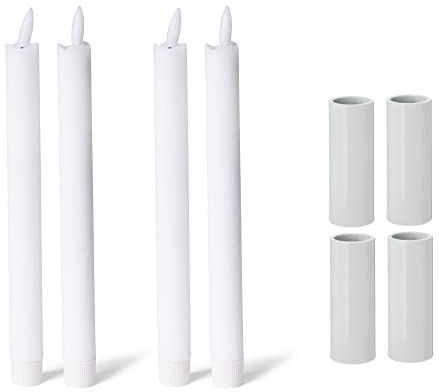 Novaliv 4X Kerzenständer Stabkerzen magnetisch 2,8x10cm Weiss mit LED-Kerze Stabkerze Echtwachs Premium flammenlos batteriebetrieben Kerzenhalter weihnachtliche Tischdekoration Adventskranz